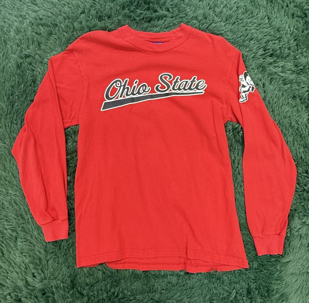 Champion Ohio State Buckeyes Long Sleeve T-Shirt Men's Red Block O Mascot Size M